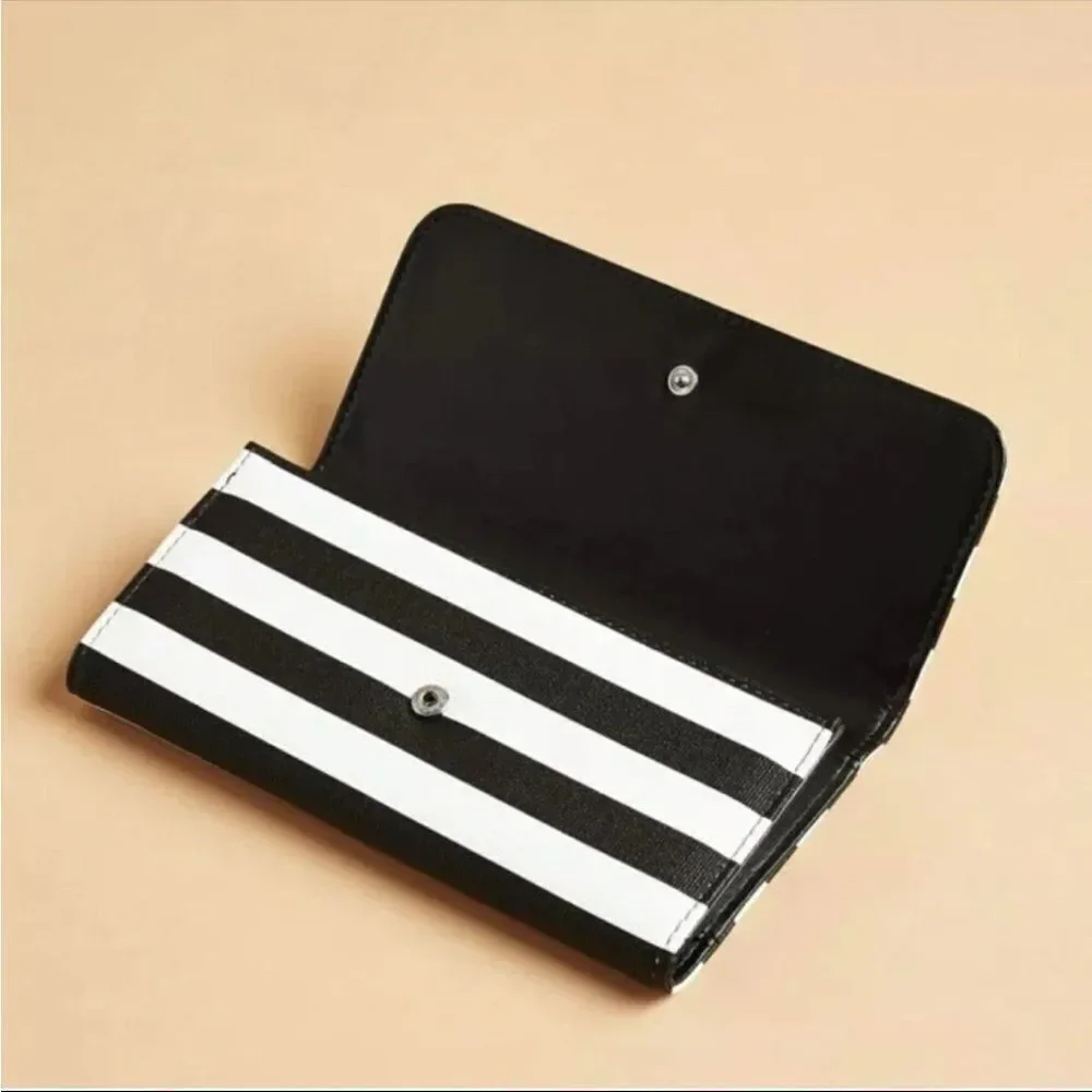 KUT From The Kloth Black/White Striped Tri-Fold Vegan Wallet